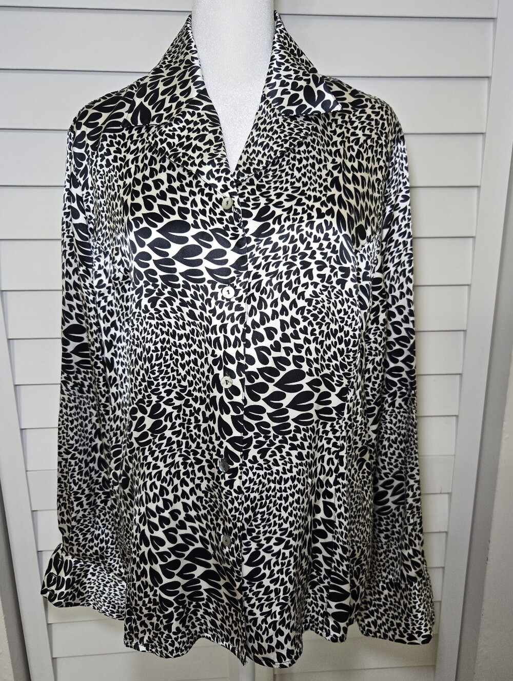 Austin Reed Vintage Black & White Printed Button-Up Blouse Size 14